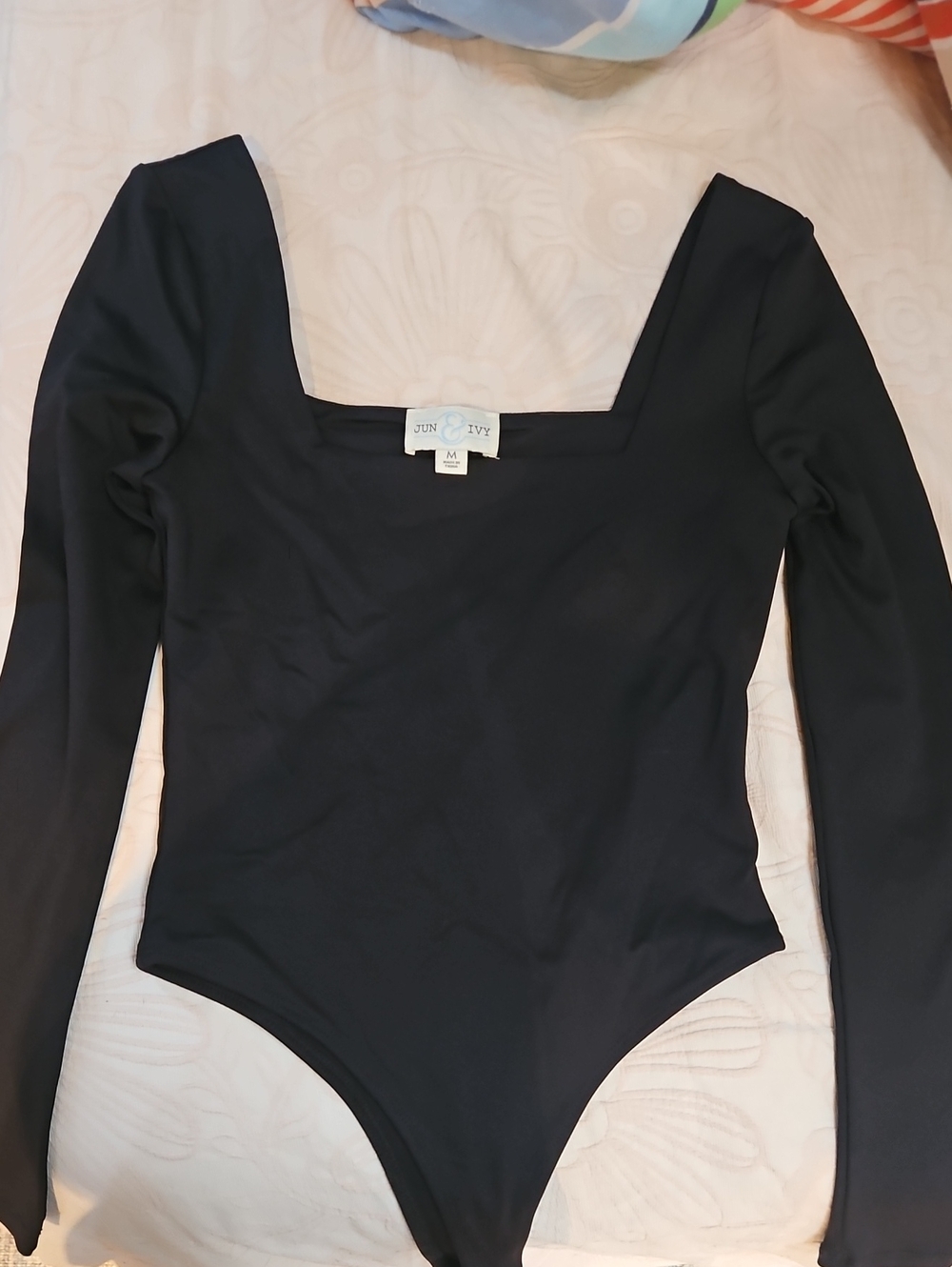 Black Long-Sleeve Square Neck Bodysuit